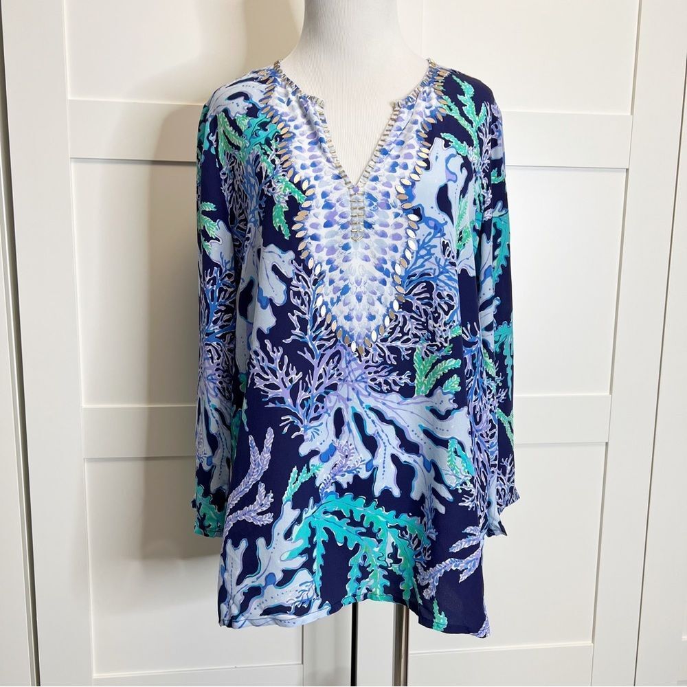Lilly‎ Pulitzer Renato Beaded Sequin Silk Tunic Swish Sway S